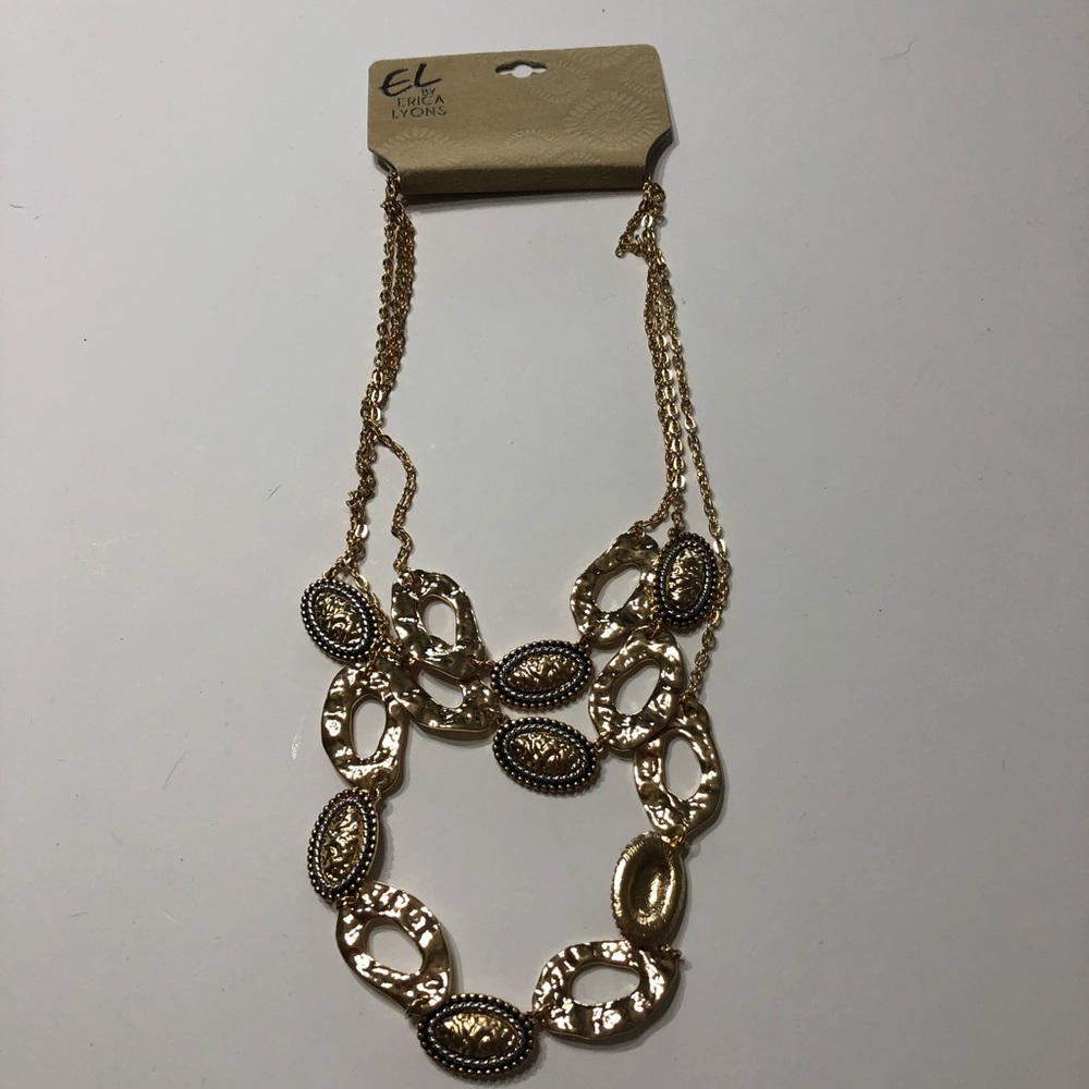 Women’s gold 3 layer necklace with charms chain 36” EL by Erica Lyons.